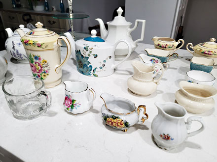 Bone china tea pots and creamers